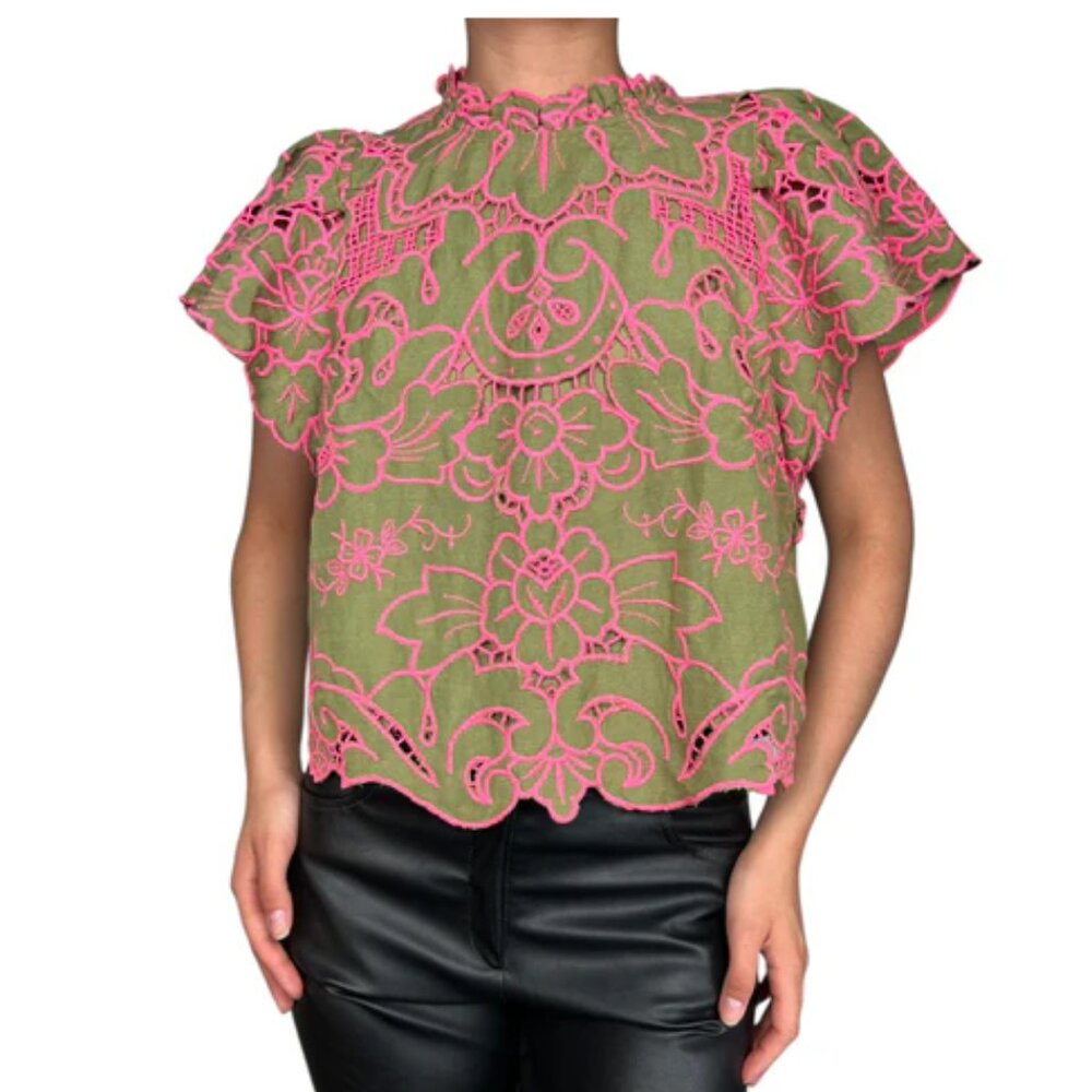 Anthropologie | The Lainie High-Neck Lace Cutwork Blouse